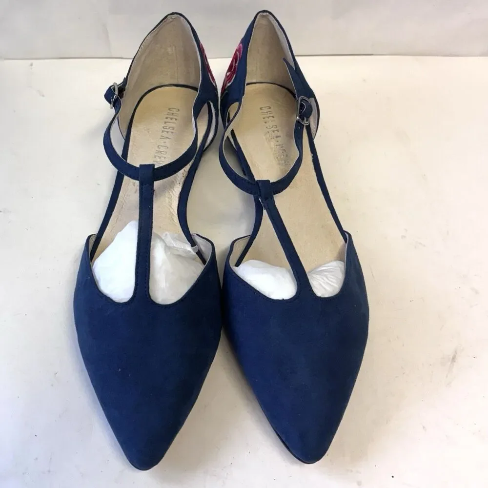 Chelsea Crew Garden Pointed Toe Flats Blue With Embroidery Women’s 40/US-9